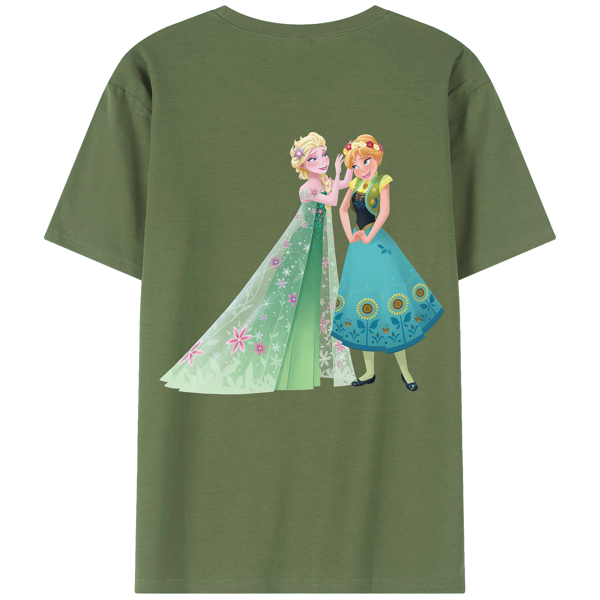 （画像用） アナと雪の女王 アンナ エルサ Frozen Anna Elsa 綿100％ メンズ半袖Tシャツ（バックプリント） 通気性
